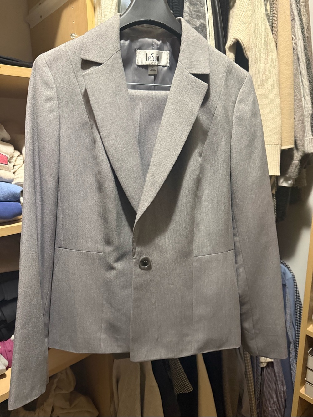 Le Suit Light Gray Women's Single-Button Blazer